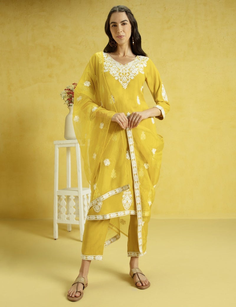 كاري طقم كورتا تشيكانكاري لتناسب نسائي مع ™أورجانزا دوباتا - Image 4
