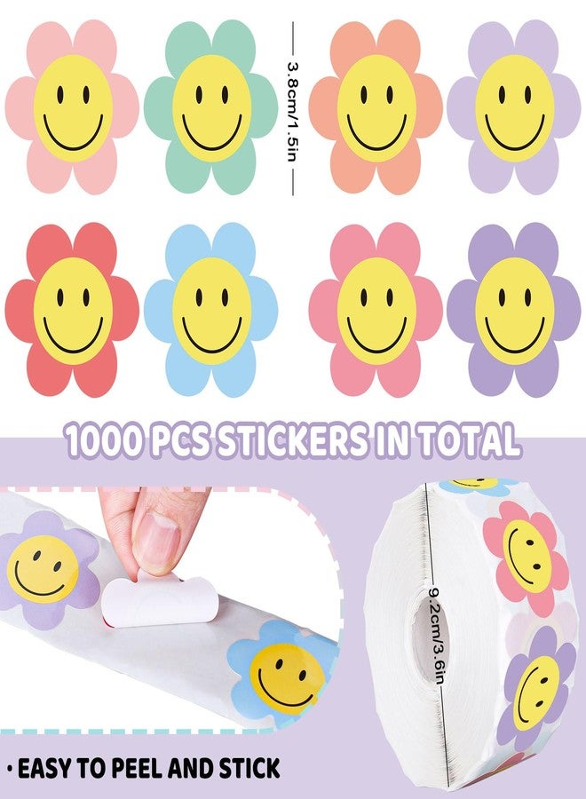 اني ديزاين مجموعة ملصقات زهور الأقحوان من AnyDesign، 1000 ملصق، ملصقات وجه مبتسم سعيد، ملصقات ذاتية اللصق، ملصقات تحفيزية رائعة للمدارس والمعلمين والأطفال والطلاب، 8 تصاميم - Image 2