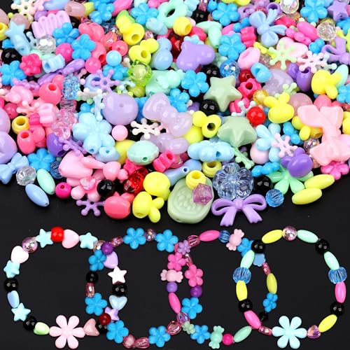 GMMA Assorted Acrylic Pony Beads Shapes for Bracelet Making Flower Bow Butterfly Candy Star Heart GummyBear Cute Beads for Jewelry Making Mix 8 Colors - Image 1