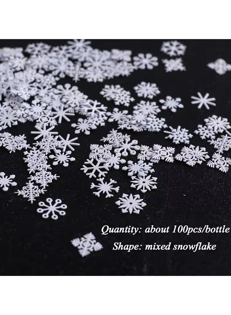 Goolsky 1 Bottle/100pcs Nail Art Decorations for 2022 New Year Winter White Snowflakes - Image 2