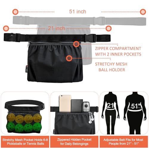 TOPJUM Tennis Ball Holder, Pickleball Holder Bag for Women, Men & Teens, Ball Pouch, Mesh Waist Hip Bag Carrier, Easy Holding 6-8 Pickle Balls or Tennis, Versatile Accessories & Gifts - Image 3