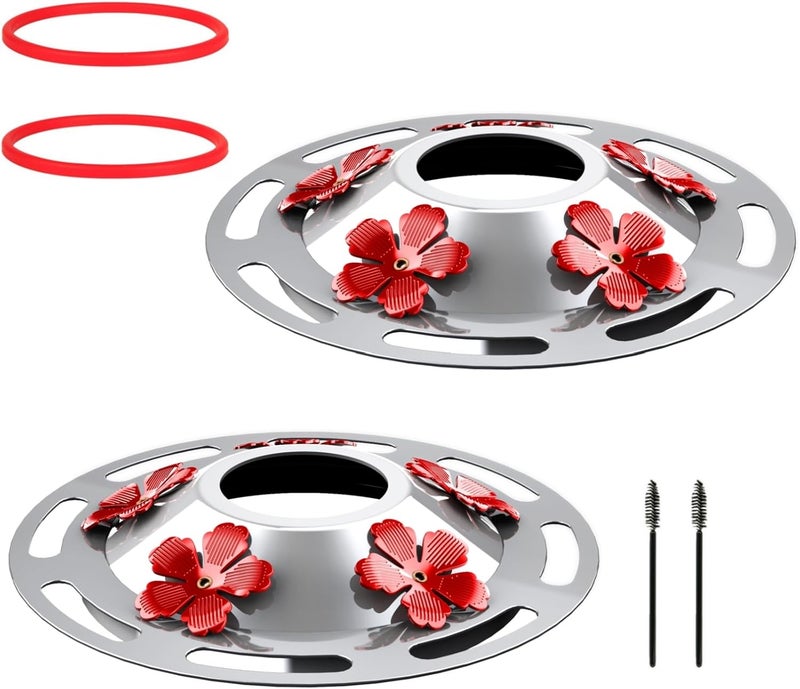 WOSIBO 2 Pack Hummingbird Feeder Bottom Base Large Metal Covers with 2Pcs Seal Rings and Brushes Hummingbird Feeder Accessories Replacement Part No Nectar Base Compatible with Glass Bottle Base (2, Silver-2) - Image 1