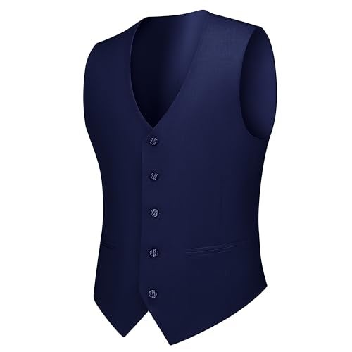 Cooper & Nelson Men's Suit Slim Fit, 3 Piece Suits for Men, One Button Solid Jacket Vest Pants with Tie, Tuxedo Set Navy L - Image 4