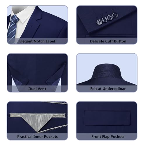 Cooper & Nelson Men's Suit Slim Fit, 3 Piece Suits for Men, One Button Solid Jacket Vest Pants with Tie, Tuxedo Set Navy L - Image 5