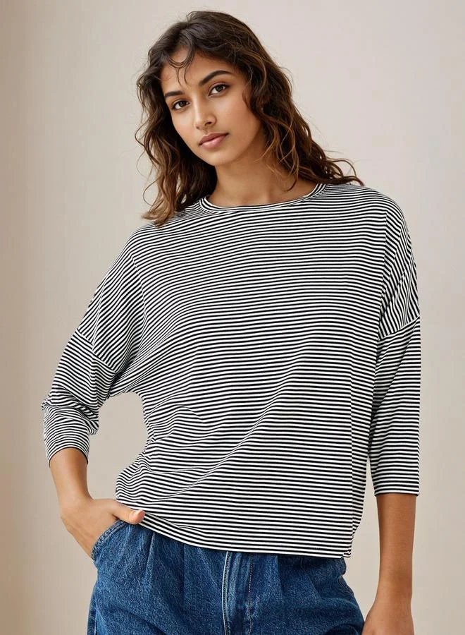 Splash FAV Striped T-shirt with Drop Shoulder Sleeves