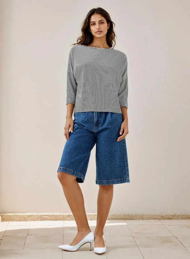 Splash FAV Striped T-shirt with Drop Shoulder Sleeves