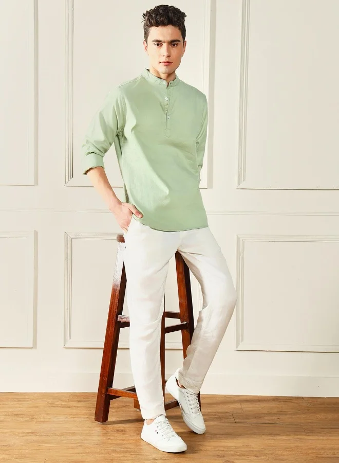 دينيس لينغو Men's Green 100% Cotton Solid Pattern Slim FiT-Shirt