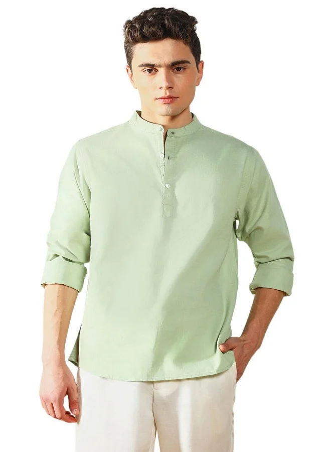 دينيس لينغو Men's Green 100% Cotton Solid Pattern Slim FiT-Shirt