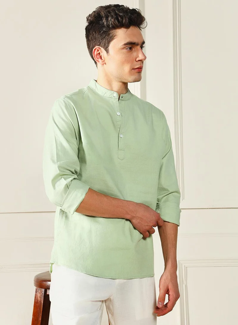 دينيس لينغو Men's Green 100% Cotton Solid Pattern Slim FiT-Shirt