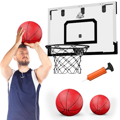 HYES 24 x 16 Large Basketball Hoop Indoor for Adults Over The Door Basketball Hoop with Sturdy Backboard Big Basketball Toys Gifts Ideas for Man Kids Teens Boys Girls Black - Image 1