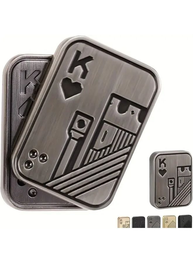 Silvery K Sliding Cover Push Card Fingertip Gyroscope Durable Office Desk Toy Christmas Gift - Image 1
