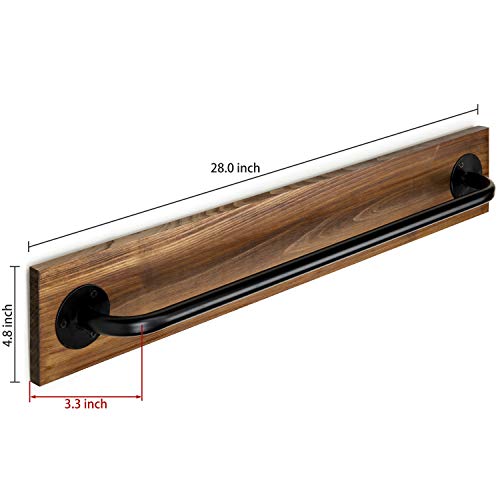 MyGift Wall Mounted Towel Rack, 28 Inch Bathroom Towel Bar with Metal Rod Rustic Burnt Wood Bathroom Sets, Farmhouse Towel Holder - Image 4