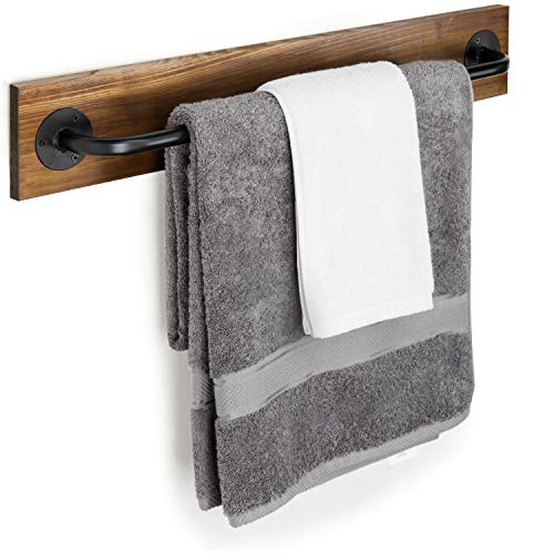 MyGift Wall Mounted Towel Rack, 28 Inch Bathroom Towel Bar with Metal Rod Rustic Burnt Wood Bathroom Sets, Farmhouse Towel Holder - Image 1