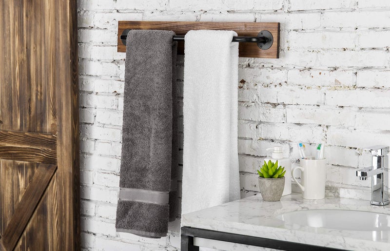 MyGift Wall Mounted Towel Rack, 28 Inch Bathroom Towel Bar with Metal Rod Rustic Burnt Wood Bathroom Sets, Farmhouse Towel Holder - Image 3
