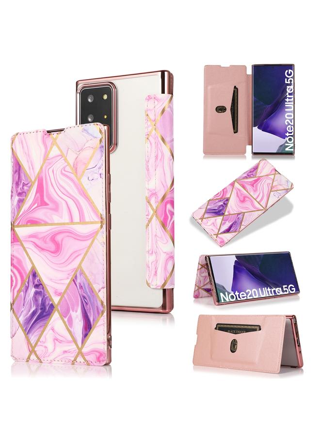 اس-توب جراب لهاتف Samsung Galaxy Note20 Ultra مصنوع من جلد البولي يوريثان الحراري مع حامل وفتحة بطاقة، قابل للطي أفقيًا مع طلاء برونزي من البولي يوريثان الحراري - Image 1