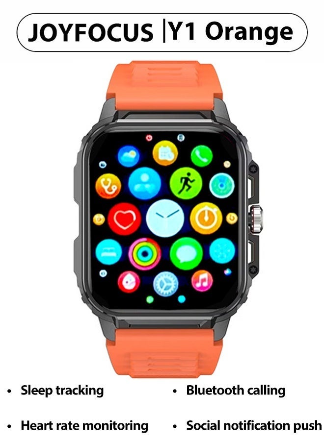 JOYFOCUS Y1 Smartwatch Low-Power Sports Watch Health Monitoring, Sleep Tracking, Bluetooth Calls, Social Notifications-Orange - Image 1