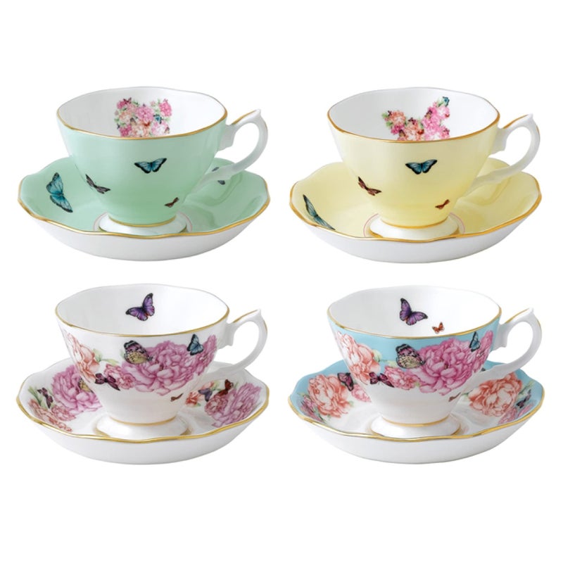 ROYAL ALBERT Miranda Kerr For Royal Albert Mixed Patterns Teacup  Saucer Set of 4 6Fl oz 