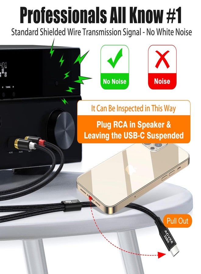 AGVEE 6.6ft Dual DAC 32Bit/384kHZ USB C to RCA Audio Cable, Type C to 2RCA Y Splitter Cord for iPhone 16 15 iPad Pro Samsung Galaxy S24 S23 S22 S21, Google Pixel Series, Amplifiers, Black - Image 3