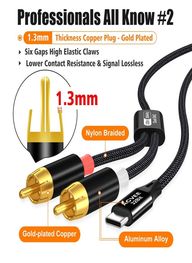 AGVEE 6.6ft Dual DAC 32Bit/384kHZ USB C to RCA Audio Cable, Type C to 2RCA Y Splitter Cord for iPhone 16 15 iPad Pro Samsung Galaxy S24 S23 S22 S21, Google Pixel Series, Amplifiers, Black - Image 4