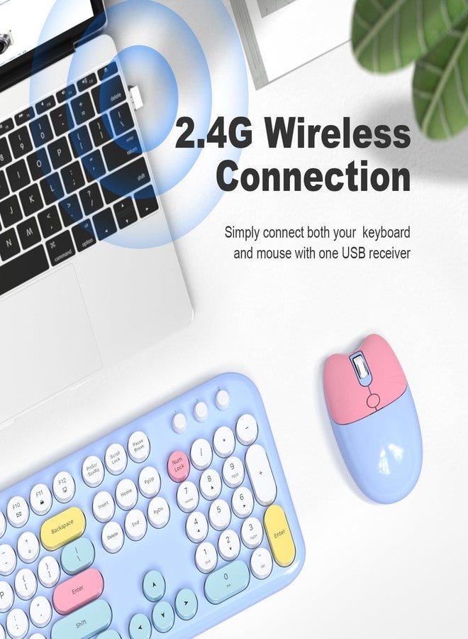 Atelus Wireless Keyboard and Mouse, Full Size Typewriter Keyboard and Cute Cat Shape Design Mouse Combo for Windows 7/8/10, Laptop, Desktop, PC, Computer (Blue) - Image 2