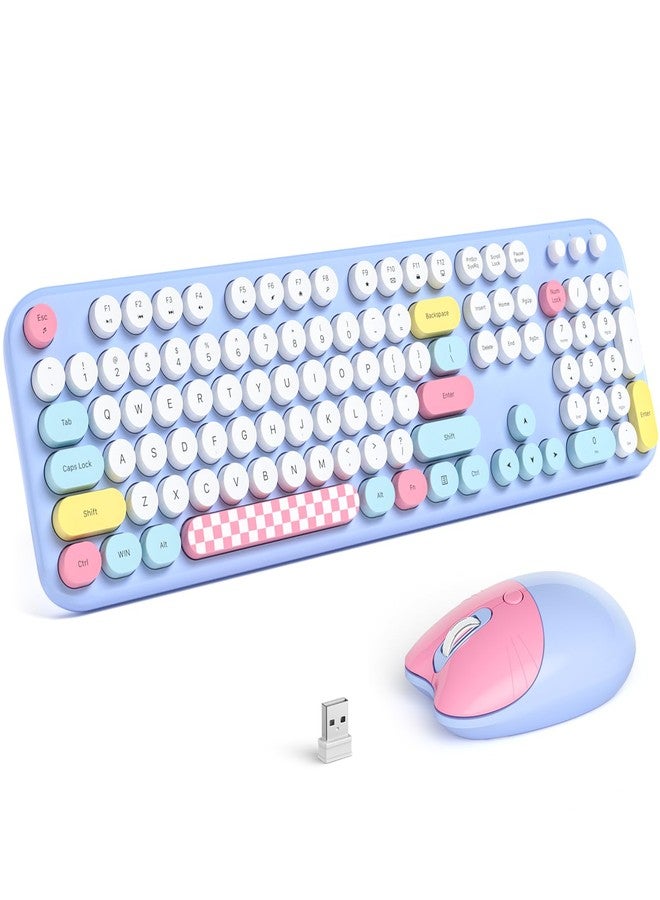 Atelus Wireless Keyboard and Mouse, Full Size Typewriter Keyboard and Cute Cat Shape Design Mouse Combo for Windows 7/8/10, Laptop, Desktop, PC, Computer (Blue) - Image 1