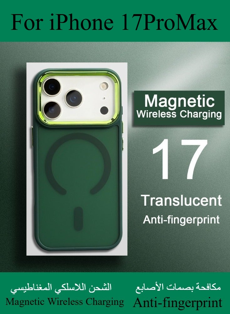 Dili Apple Black Case iPhone 17 Pro Max Magnetic Wireless Charging Phone Case Matte Translucent Hard Acrylic Back Shockproof Armor Camera Lens Protection Cover - Image 2
