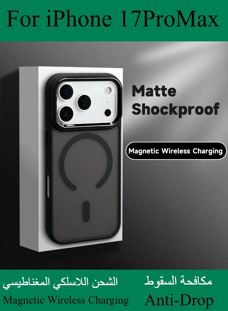 Dili Apple Black Case iPhone 17 Pro Max Magnetic Wireless Charging Phone Case Matte Translucent Hard Acrylic Back Shockproof Armor Camera Lens Protection Cover - Image 1