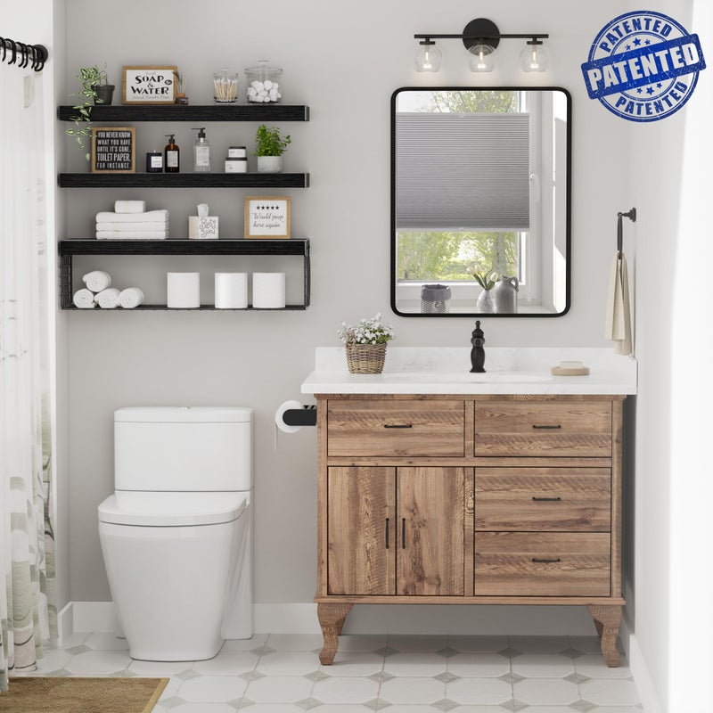 QEEIG Bathroom Shelves 24 inches Long - Floating Shelf for Wall Over Toilet Paper Storage Basket Farmhouse Set of 3, Black (019-60B3) - Image 2