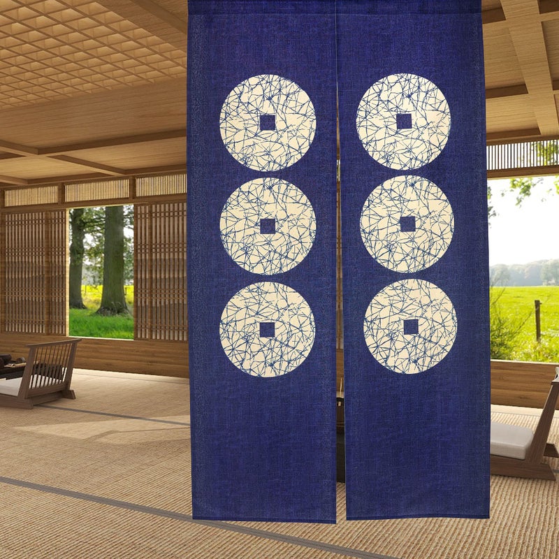 LIGICKY Japanese Style Noren Doorway Curtain Six Coins Pattern Tapestry for Home Decoration Blue 335x59