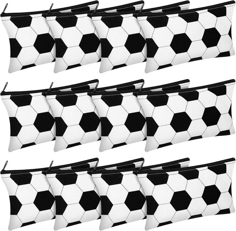 Saintrygo 12 Pcs Soccer Makeup Bag Soccer Cosmetic Bag Pencil Case Bulk Girls Gift for Coach Travel Team Football Lovers Cosmetic Girls Toiletry Pouch with Zipper Small Makeup Organizer Accessories(Soccer)