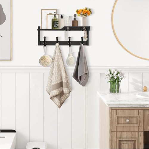 dreampossible Coat Rack Wall Mount with Shelf, Coat Hanger Wall Mount with Key Hooks and Mail Holder, Wood Entryway Floating Shelf with Hooks and Storage, Hat Rack for Wall Key Holder Mail Organizer - Image 3