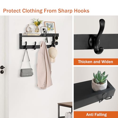 dreampossible Coat Rack Wall Mount with Shelf, Coat Hanger Wall Mount with Key Hooks and Mail Holder, Wood Entryway Floating Shelf with Hooks and Storage, Hat Rack for Wall Key Holder Mail Organizer - Image 2