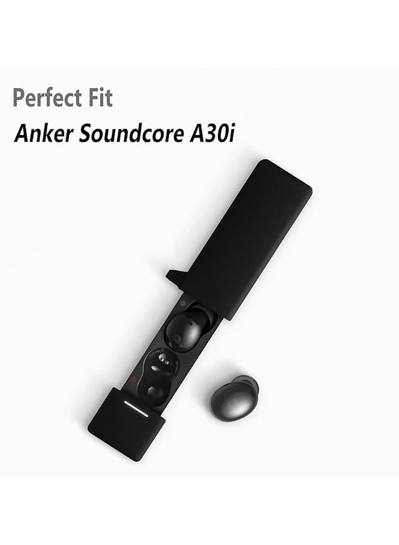 Silicone Case for Anker Soundcore A30i, Protective Cover with Carabiner (Black) - Image 2