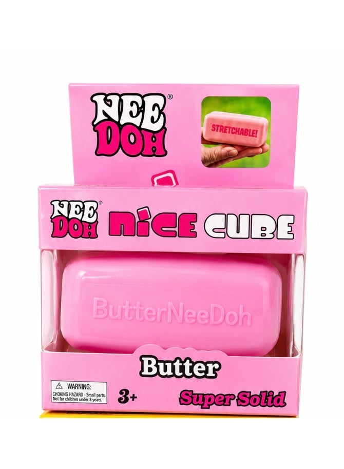 لعبة فيدجيت Nee Doh Nice Cube Butter فائقة الصلابة، مكعب ضغط مطاطي لتخفيف التوتر، وردي - Image 1