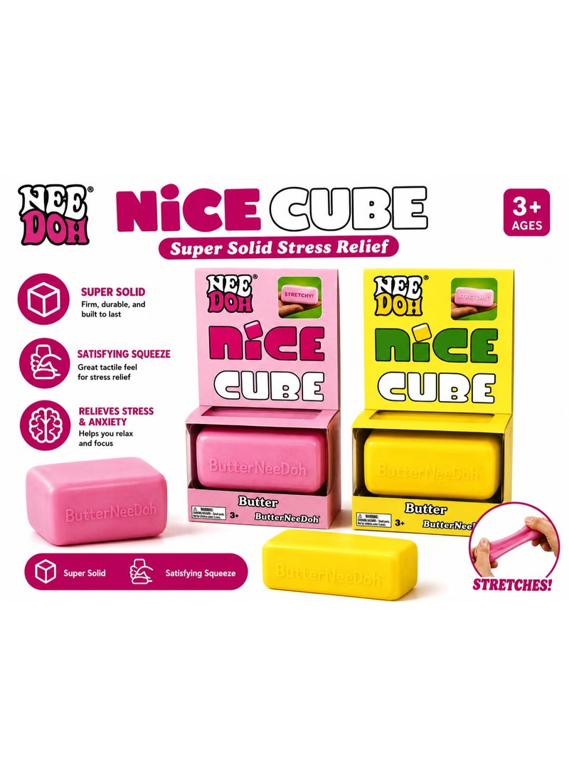 لعبة فيدجيت Nee Doh Nice Cube Butter فائقة الصلابة، مكعب ضغط مطاطي لتخفيف التوتر، وردي - Image 2