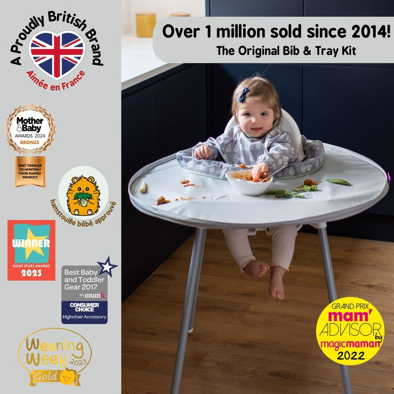 Tidy Tot- Baby Bib & Tray Kit - Mess Proof Long Sleeve Smock Attaches to Feeding Mat - Waterproof Bib – Machine Washable. Fits Babies and Toddlers 6-24 months - Grey - Image 2
