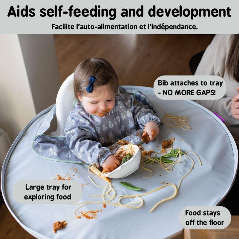 Tidy Tot- Baby Bib & Tray Kit - Mess Proof Long Sleeve Smock Attaches to Feeding Mat - Waterproof Bib – Machine Washable. Fits Babies and Toddlers 6-24 months - Grey - Image 3