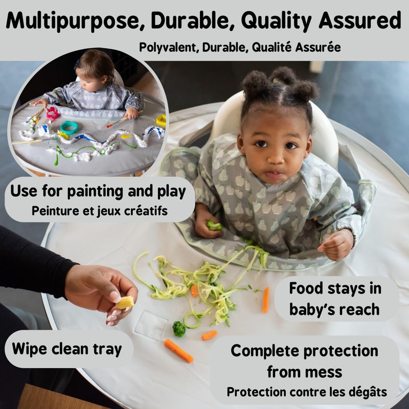Tidy Tot- Baby Bib & Tray Kit - Mess Proof Long Sleeve Smock Attaches to Feeding Mat - Waterproof Bib – Machine Washable. Fits Babies and Toddlers 6-24 months - Grey - Image 5