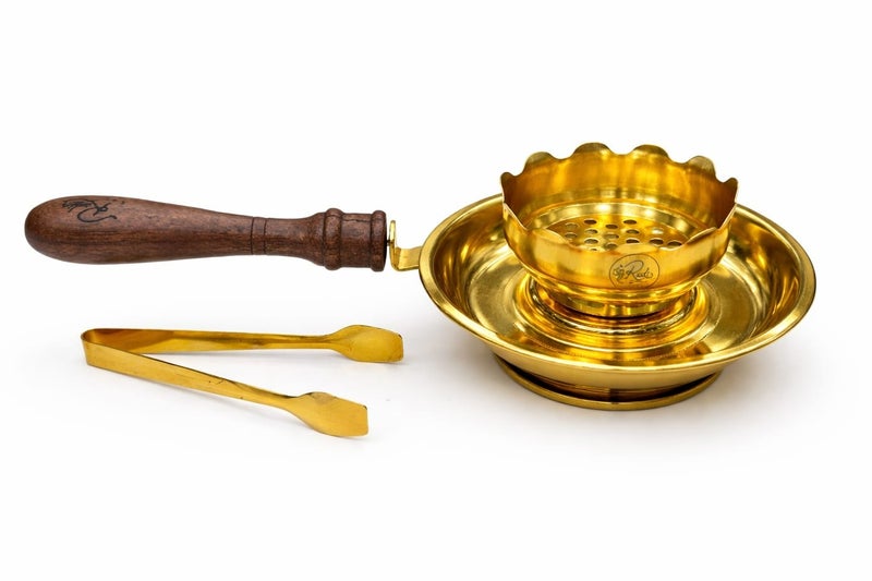 Radin Premium Gold Plated Incense Bakhoor Burner with Wooden Handle & Safety Tong  High Quality Steel - Image 1