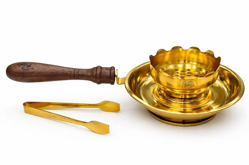 Radin Premium Gold Plated Incense Bakhoor Burner with Wooden Handle & Safety Tong  High Quality Steel - Image 2