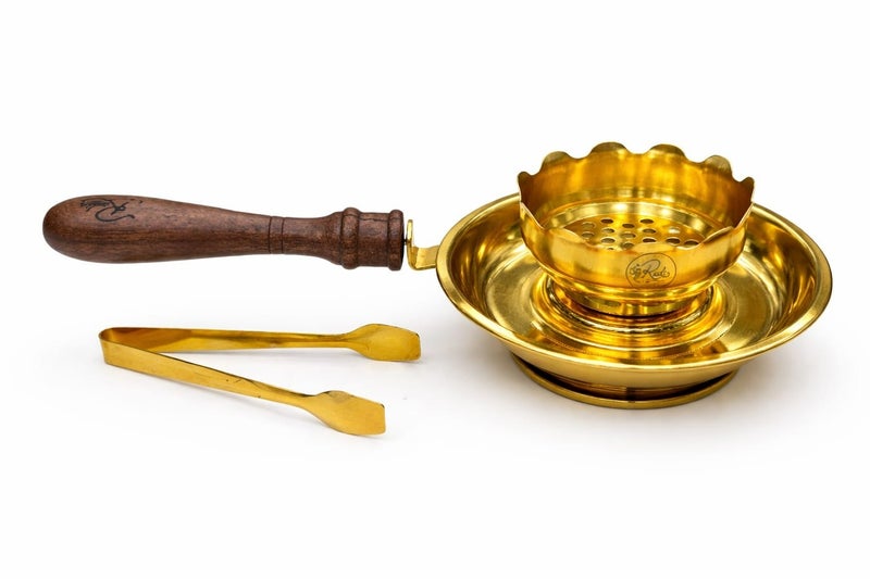 Radin Premium Gold Plated Incense Bakhoor Burner with Wooden Handle & Safety Tong  High Quality Steel - Image 3