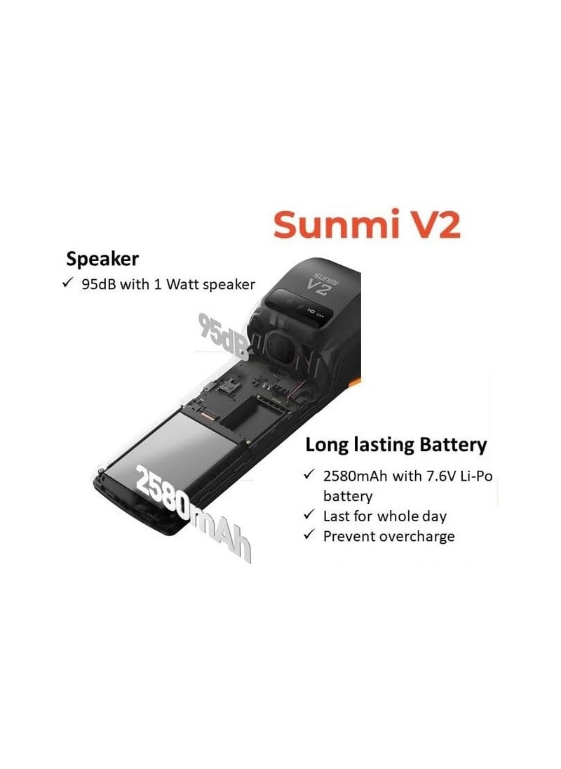 Sunmi V2 POS Terminal with Receipt Printer, Speaker, Camera and Barcode Scanner All in One Handheld PDA Printer, Android 7.1 System, Support 4G, WiFi and Bluetooth.