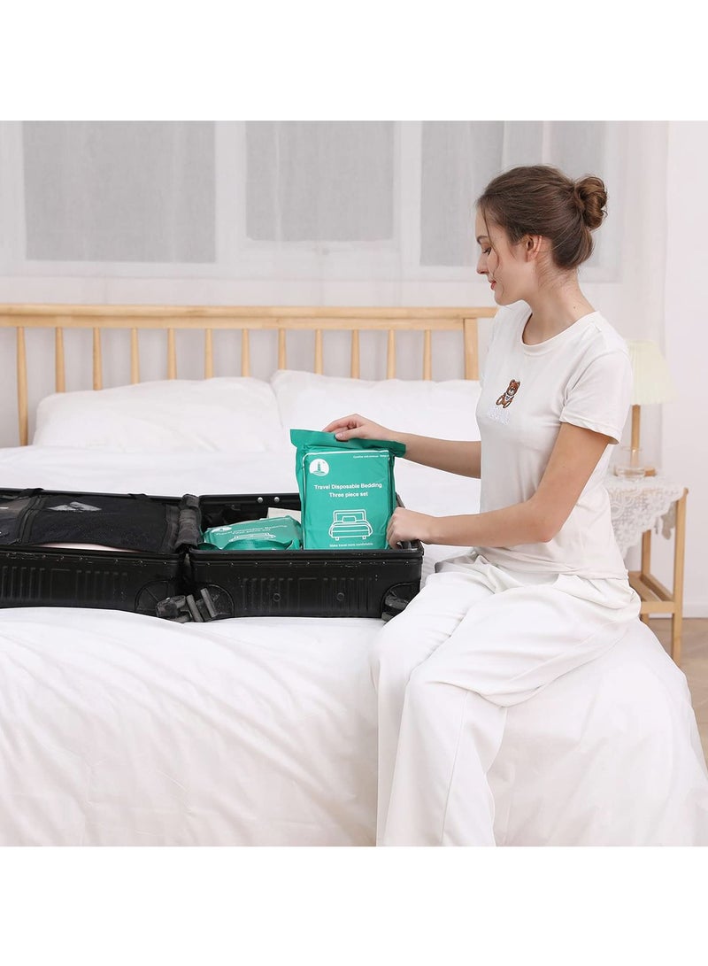 Disposable Bed Sheets Travel Sheets for Hotel Disposable Sheets for Bed Travel Bedding Cover Portable Sheet with 1Quilt Cover, 1 Sheet and 2 Pillowcase for Travel Business Trip Spa Hotel(4PCS a Set )  - Image 3