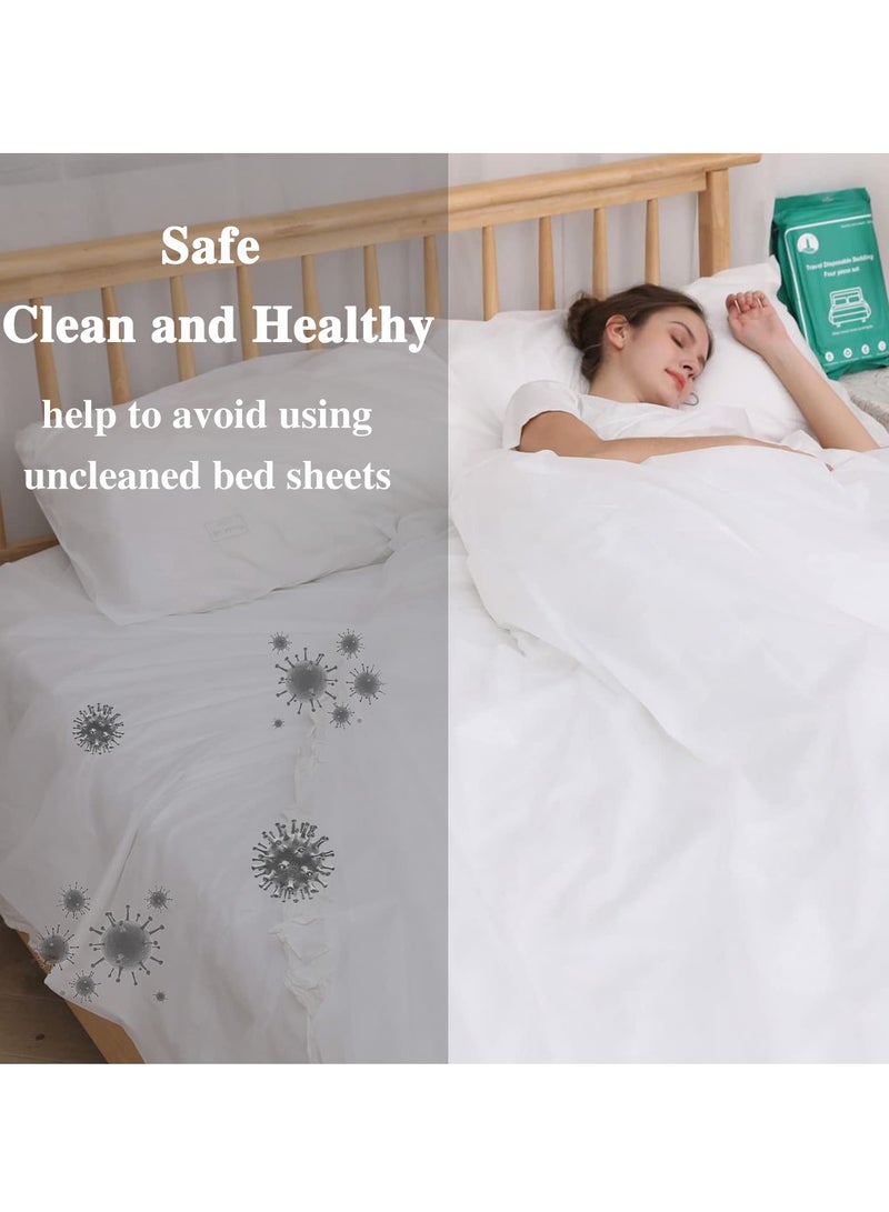 Disposable Bed Sheets Travel Sheets for Hotel Disposable Sheets for Bed Travel Bedding Cover Portable Sheet with 1Quilt Cover, 1 Sheet and 2 Pillowcase for Travel Business Trip Spa Hotel(4PCS a Set )  - Image 4