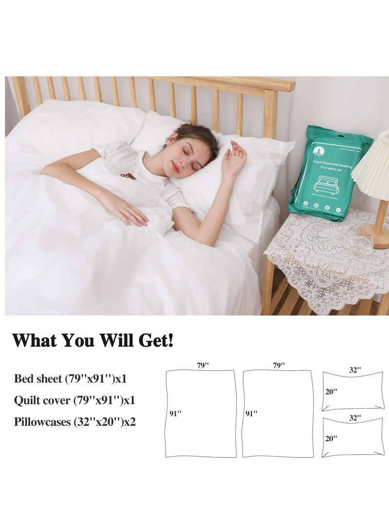 Disposable Bed Sheets Travel Sheets for Hotel Disposable Sheets for Bed Travel Bedding Cover Portable Sheet with 1Quilt Cover, 1 Sheet and 2 Pillowcase for Travel Business Trip Spa Hotel(4PCS a Set )  - Image 5