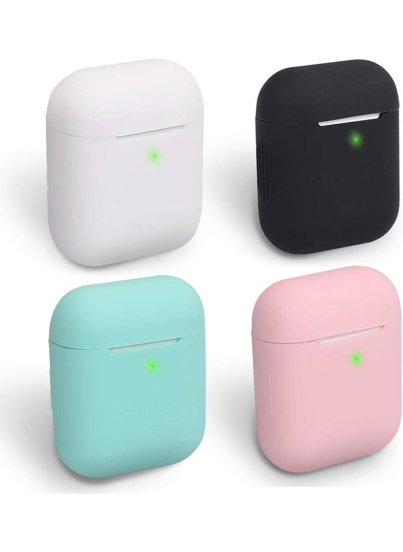 homEdge homEdge AirPods Case 4 Packs Seamless Fit Silicone Protective Cover Front LED Visible Compatible with Apple AirPods 21  Black White Pink and Mint Green  - Image 1