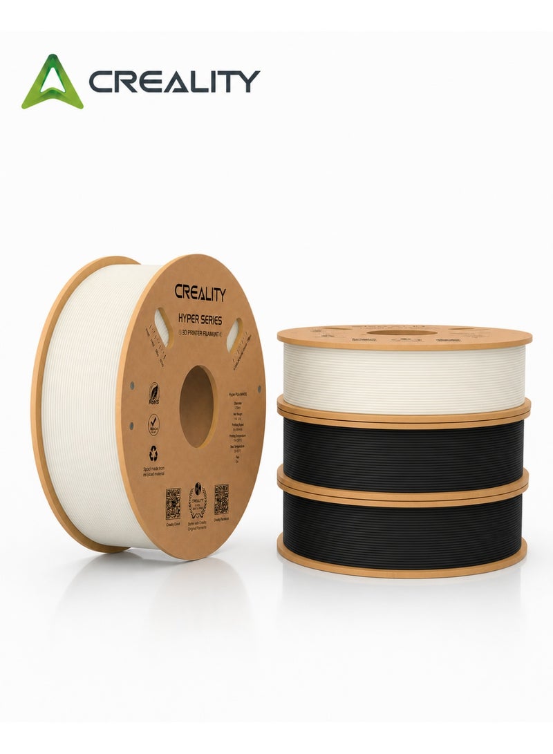كريليتي 3D Creality Hyper PLA Filament 1.75mm, High Speed PLA 30-600mm/s 3D Printer Filament, Dimensional Accuracy +/-0.02mm, Fit Most FDM 3D Printers, 4KG (White*2&Black*2) Black*2 White*2 - Image 1
