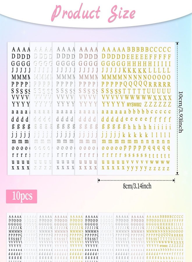 Hariendny 10 Sheets Letter Nail Art Stickers, Small Letter Nail Art Design Stickers, Glitter English Alphabet Nail Decals, Self-Adhesive Letter Nail Stickers for DIY Nail Decoration(5 Colors) - Image 2