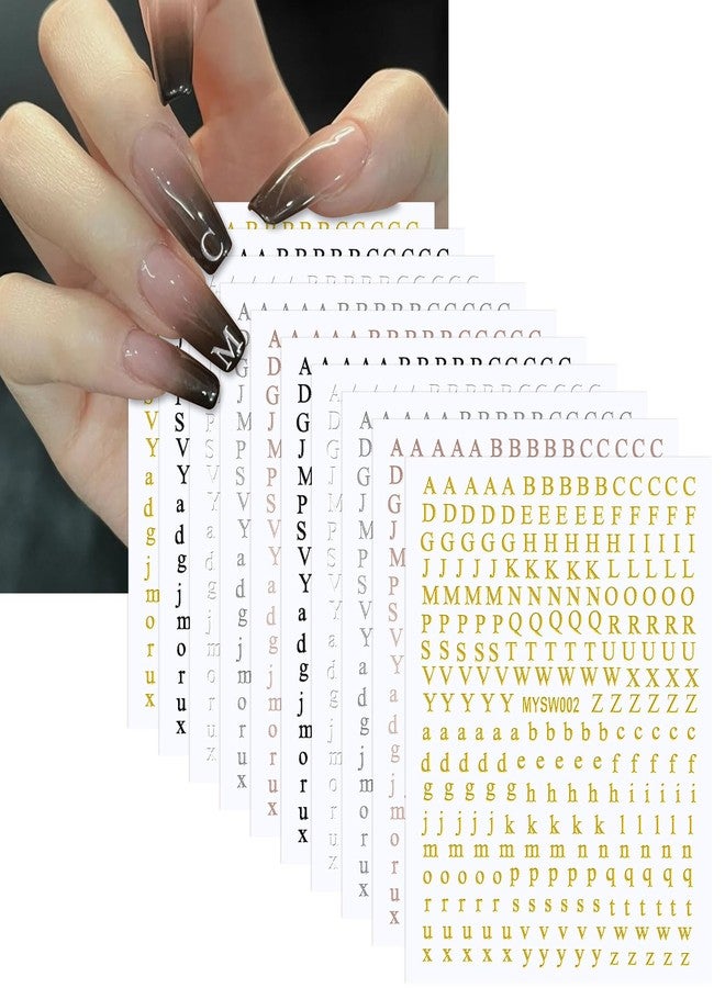 Hariendny 10 Sheets Letter Nail Art Stickers, Small Letter Nail Art Design Stickers, Glitter English Alphabet Nail Decals, Self-Adhesive Letter Nail Stickers for DIY Nail Decoration(5 Colors) - Image 5