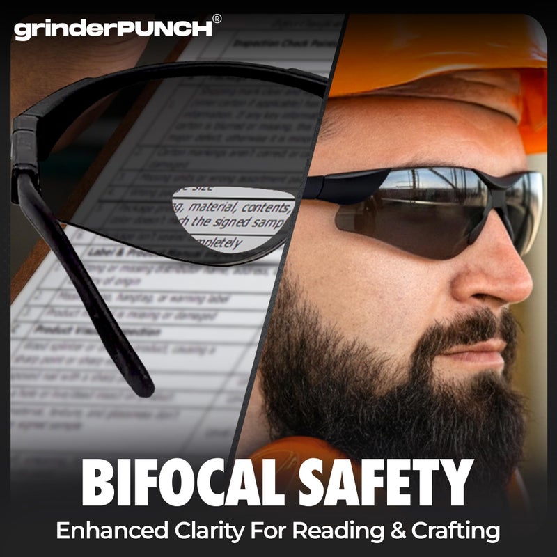 grinderPUNCH Bifocal Safety Sunglasses Sun Reading Glasses ANSI Z87 Impact Resistant Magnifier Sun Readers for Work Men Women +1.50 - Image 5